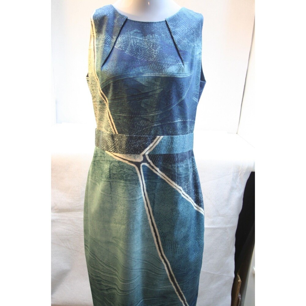 Elie Tahari Womens Teal Blue Printed Knee Length Day Work Sheath Dress Sz US 8
